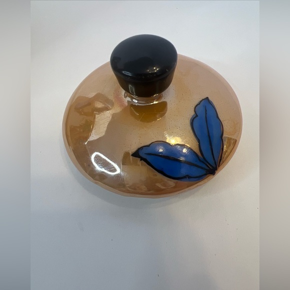 Vintage Lusterware tea pot Bird on Branch Floral Orange and Blue decor c. 1950s - Picture 9 of 11